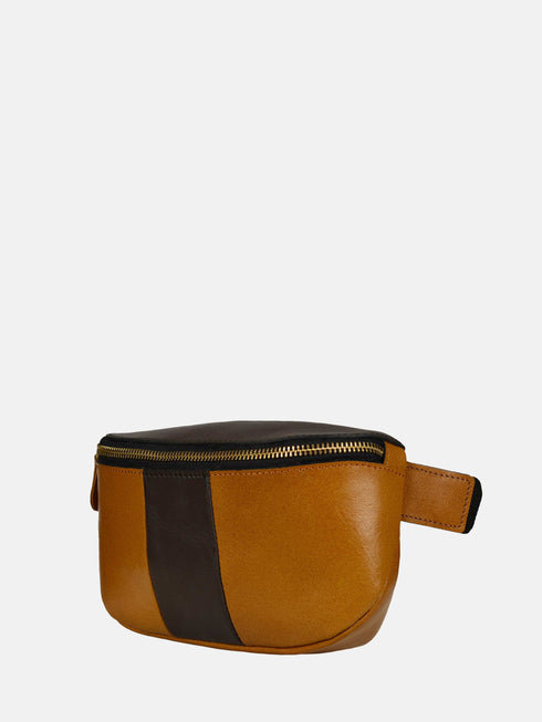 Leather Belt Bag - Tan & Black