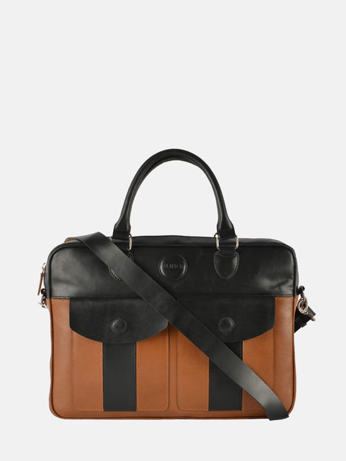 Leather Laptop Bag - Tan & Black