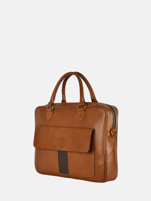 Leather Laptop Bag - Tan & Black