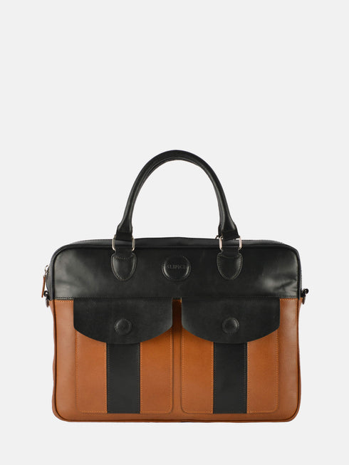 Leather Laptop Bag - Tan & Black