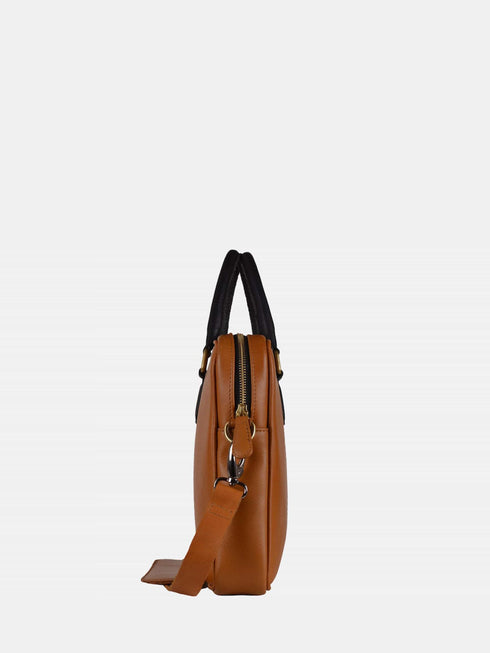 Leather Laptop Bag - Tan/Black