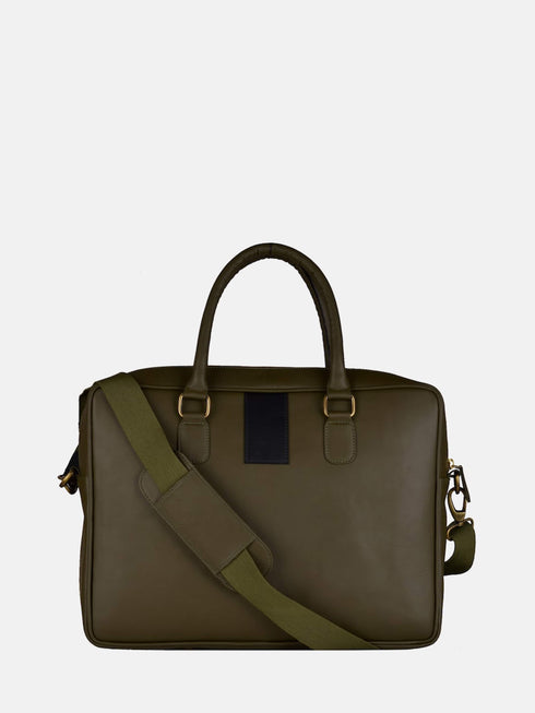 Leather Laptop Bag - Olive