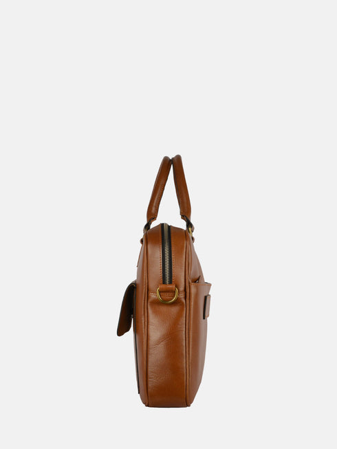 Leather Laptop Bag - Tan & Black