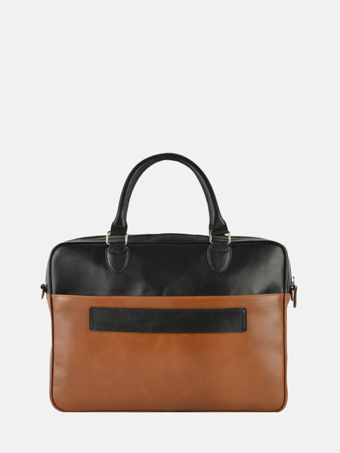 Leather Laptop Bag - Tan & Black