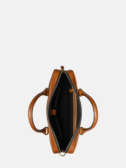 Leather Laptop Bag - Tan & Black