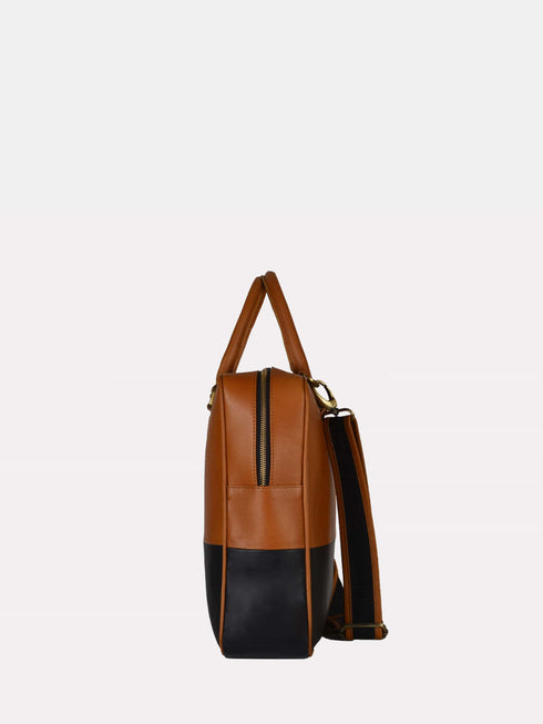 Leather Laptop Bag - Black/Tan