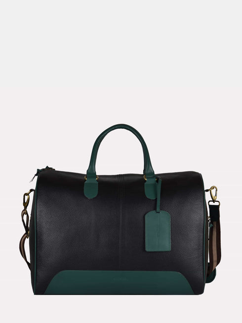 Leather Travel Bag - Black / Green