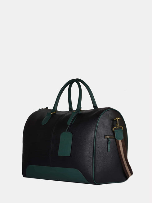 Leather Travel Bag - Black / Green