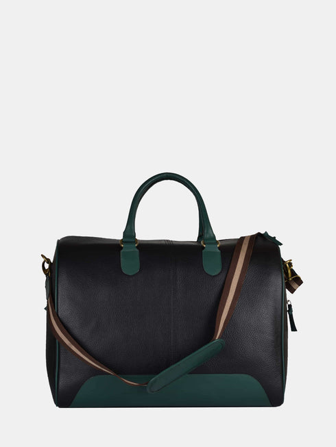 Leather Travel Bag - Black / Green