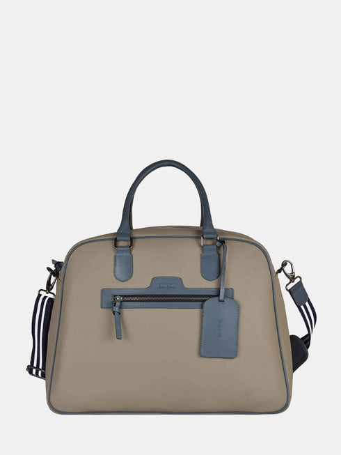 Leather Travel Bag - Beige/Blue