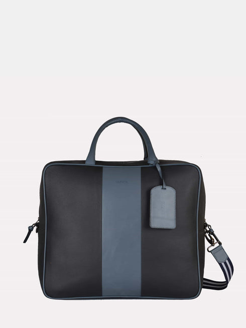 Leather Travel Bag - Black / Blue