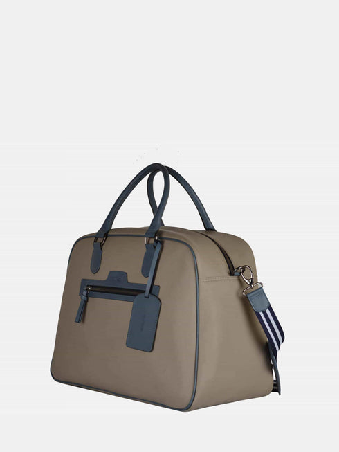 Leather Travel Bag - Beige/Blue