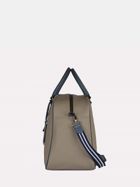 Leather Travel Bag - Beige/Blue