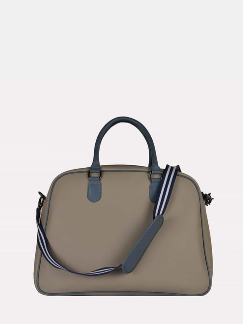 Leather Travel Bag - Beige/Blue