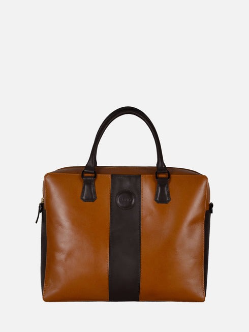 Leather Laptop Bag - Black/Tan