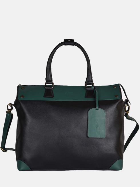 Leather Tote - Black & Green