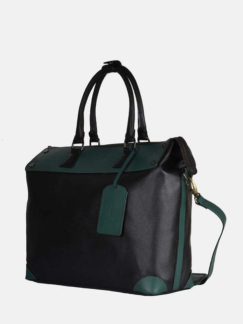 Leather Tote - Black & Green