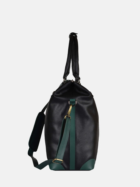Leather Tote - Black & Green